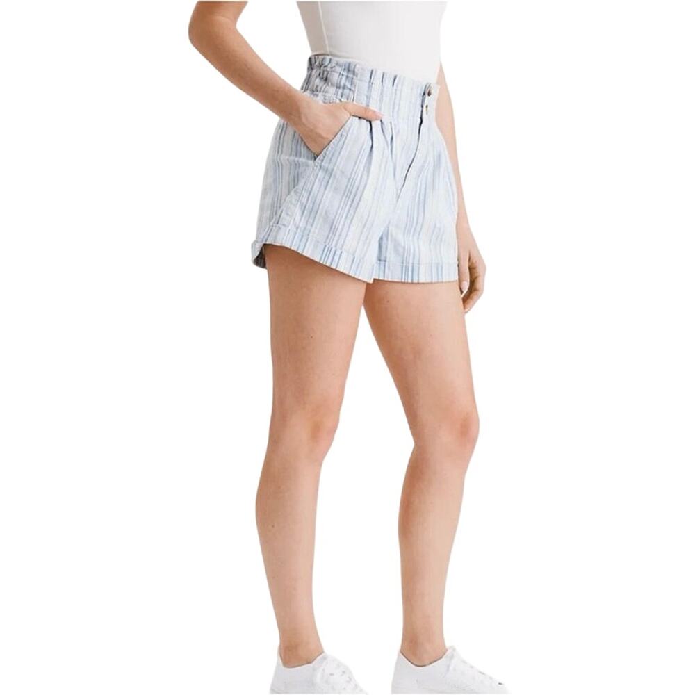 American Eagle AE Striped Mom Shorts Size 6 Light Blue White Ultra High Rise - Picture 2 of 16